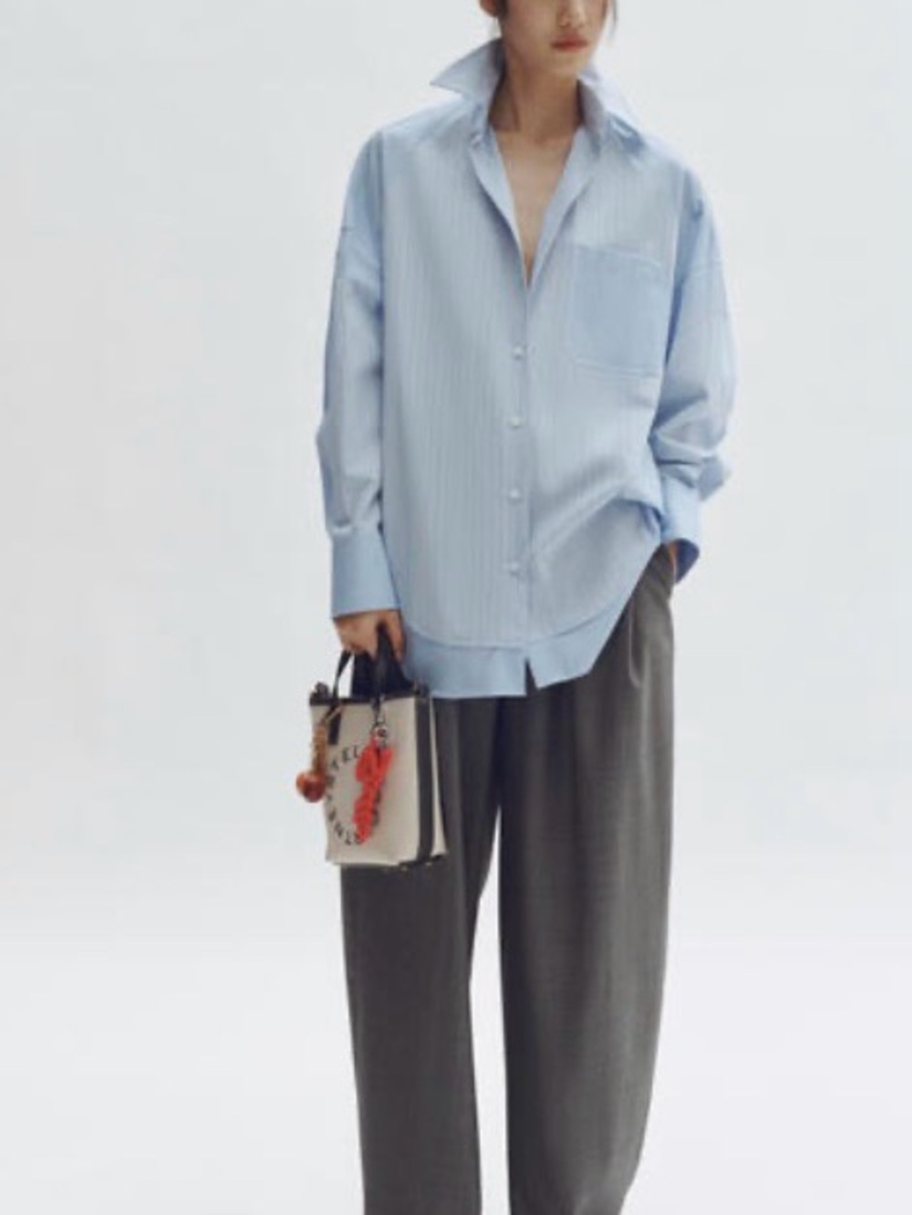 HM & Stella McCartney Light Blue Pinstripe Oversized Button-Up Shirt